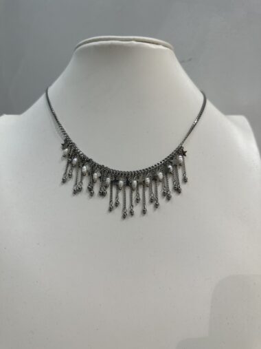 Collana argento con pendenti e perle