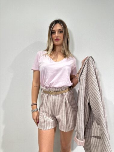 Pantaloncino gessato con filo di lurex
