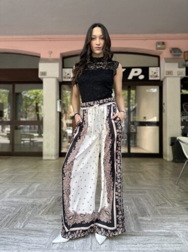 Pantalone a fantasia burro in viscosa