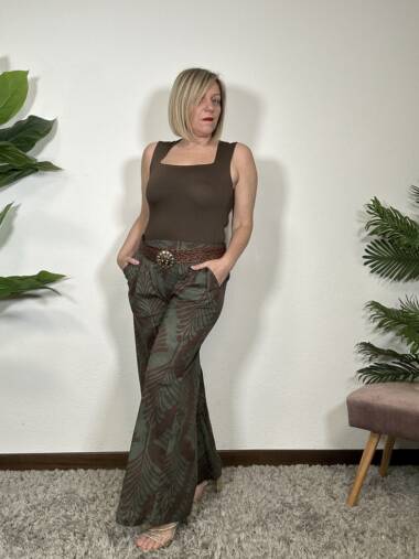Pantalone a fantasia verde e moro