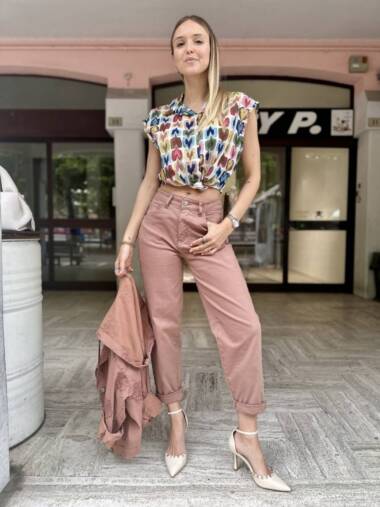 Pantalone baggy in cotone col. cognac