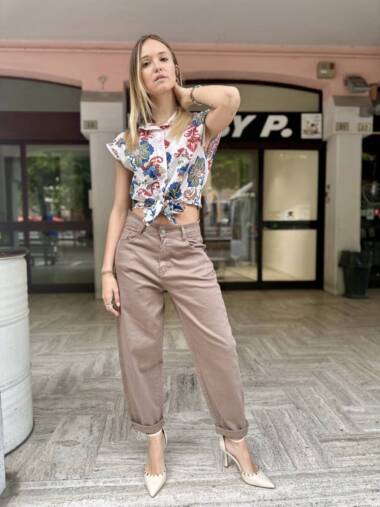Pantalone baggy in cotone col. fango