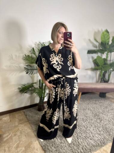 Completo pantalone e blusa  curvy bicolor