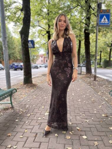 Abito lungo ricamato Lux