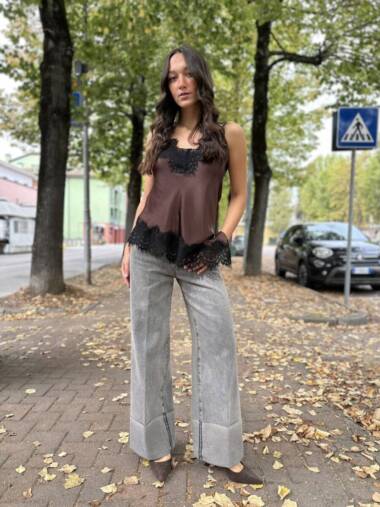 Jeans dritto grigio con risvolto -Susymix