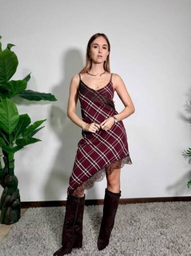 Abito lingerie scozzese con pizzo -Susymix