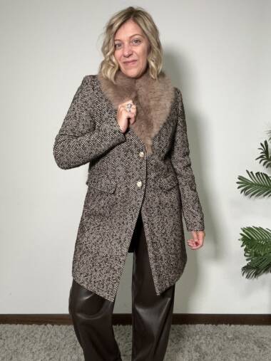 Cappotto spinato cacao con collo -Susymix