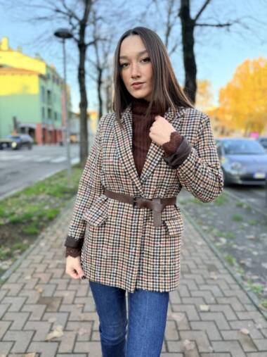 Blazer a quadretti con cintura -Susymix