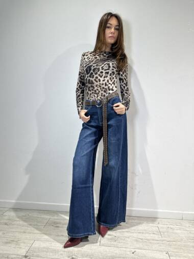 Jeans a palazzo con banda laterale