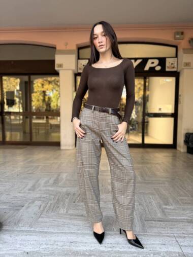 Pantalone a ovetto check beige -Susymix