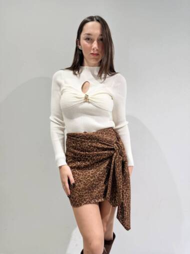 Gonna con nodo in paillettes maculata