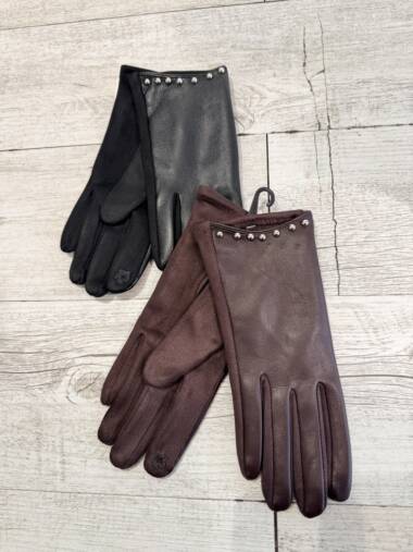 Guanti touch in ecopelle con borchie