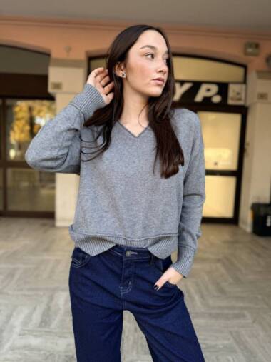 Maglia a scatolina scollo v rifinita in lurex -Susymix