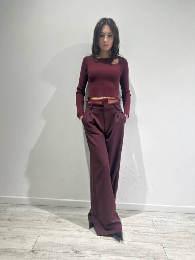 Pantalone a palazzo con fascione in pizzo bordeaux -Lumina