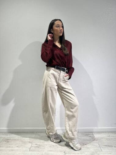Pantalone in velluto a coste stellina panna -Susymix