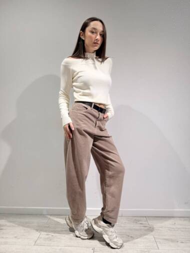 Pantalo in velluto a coste fango -Susymix