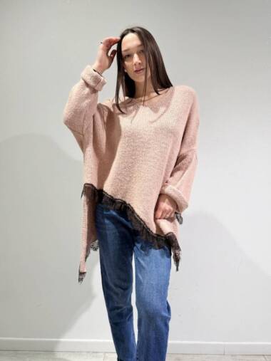 Maxi maglia con punte e pizzo