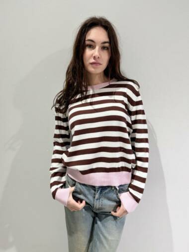 Maglia a righe con finitura rosa -Susymix